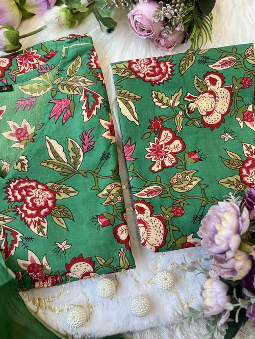 Emerald Green Floral Anarkali Kurta Set with Dupatta for Women | Festive Ethnic Wear - YASHIFASHION